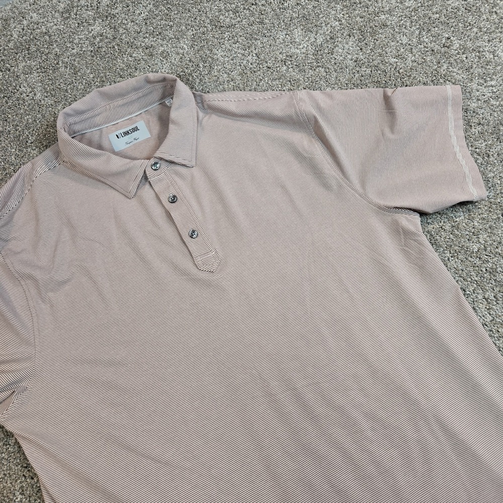 Link Soul Polo Shirt Men‎ XL Performance Tan White Striped Golf Quick Dry